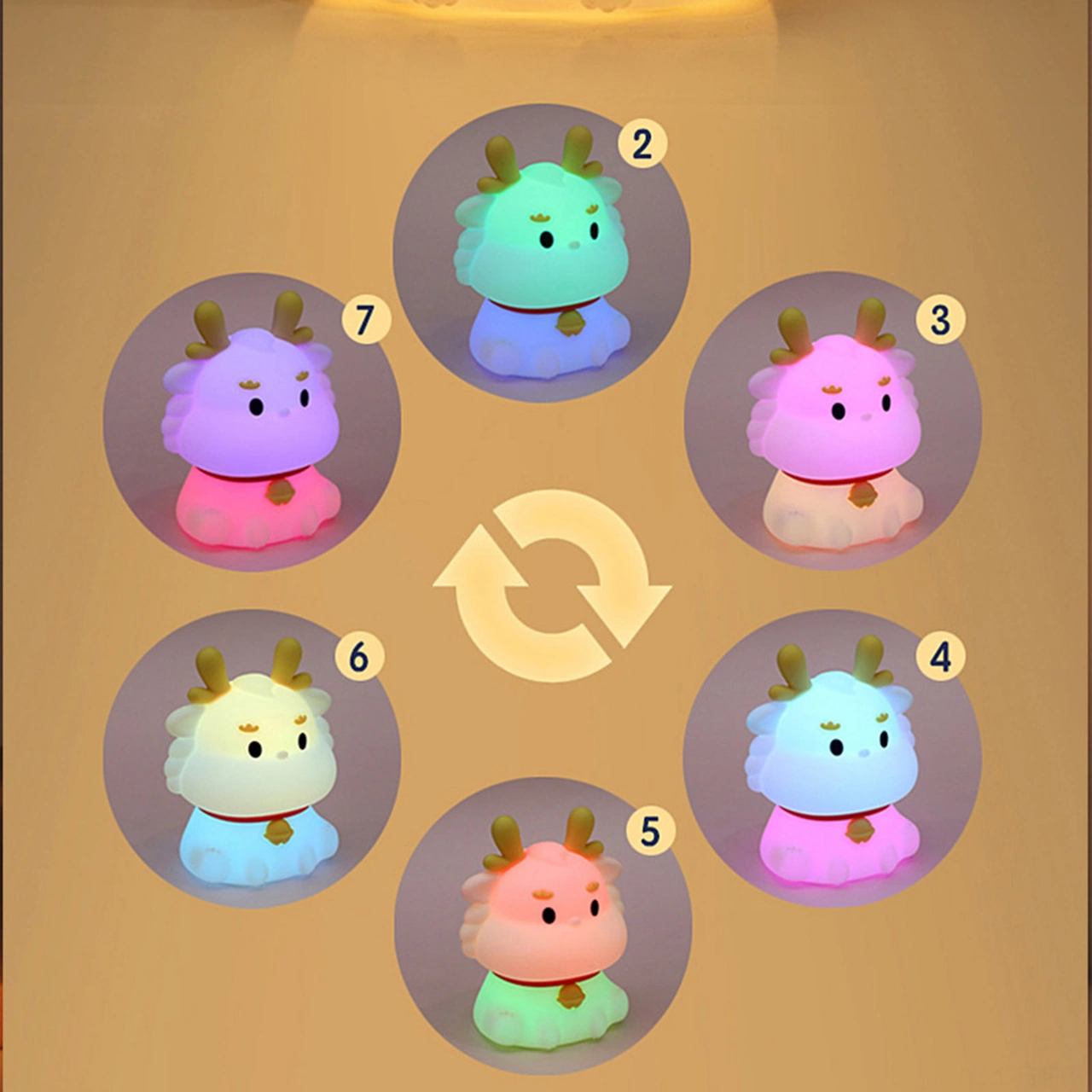 Folinda Küçük Ejderha Desenli 2.5w Şarjlı Renkli Işık Yatak Arkadaşı, Dokunarak Açma-kapama, Uyku Yardımı Hediyelik Lambaderi Beyaz