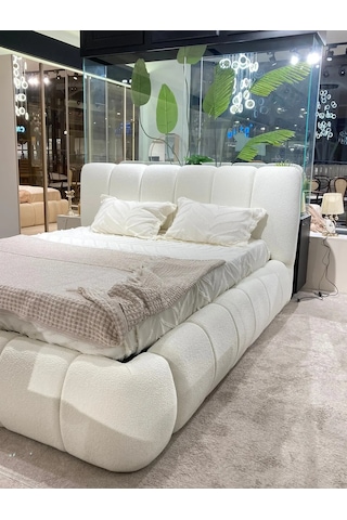 Cozze Mobilya Premium Buklet Ekru Çift Kişilik Teddy Karyola 180 x 200 CM