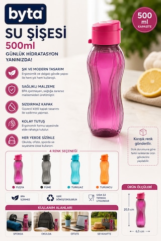 500 Ml Sızdırmaz Su Şişesi Matara Bpa İçermez Ergonomik Tasarım Okul Spor Seyahat Karışık Renk Gönderilir Pembe