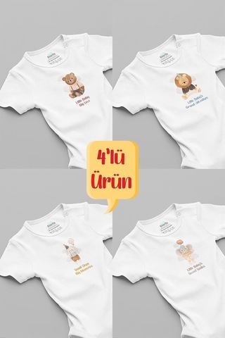 Xmlbayiciniz Organik%100 Pamuk Aslan 4'lü Bebek Body Set Badi Çıtçıtlı Zıbın Dörtlü 5647-5648-5649-5654 Çok Renkli