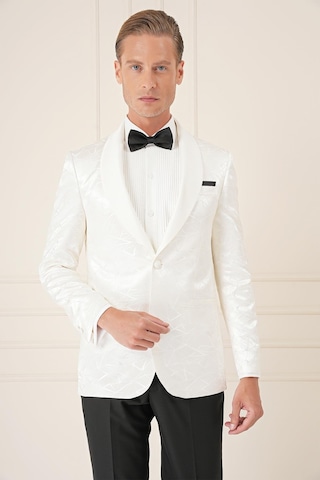 Efor Black 036 Slim Fit Saten Yaka Çift Yırtmaçlı Tek Düğmeli Krem Damatlık Smokin Ceket Krem