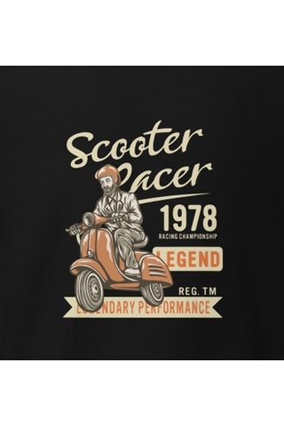 Wildstyle Scooter Racer 1978 Vintage Motosiklet Retro Motor Baskılı Unisex Bisiklet Yaka Pamuklu Tişört - Siya