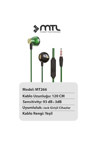 3.5 Mm Jack Girişli Stereo Kulak İçi Metal Kablolu Kulaklık Konforlu Ses Mt266 Diğer