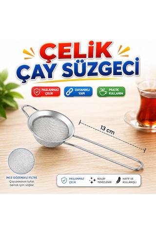 Çelik Çay Süzgeci Paslanmaz Metal İnce Gözenekli Çay Demleme Süzgeci