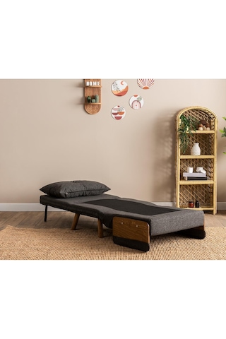 Pafu Cosmo Tekli Katlanır Yataklı Koltuk - Keten Koyu Gri Koyu Gri