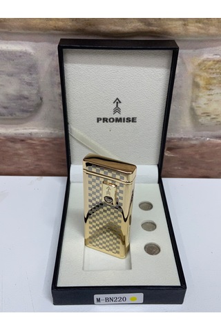 Promise Marka Sarı Gold Renk Pilli Model Kare Kare Desenli Çakmak