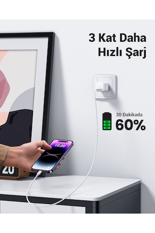 Ugreen Usb-c - Lightning 3a Pd Mfi Sertifikalı Hızlı Şarj Kablosu, 2 M, Beyaz, 60749 2 Metre