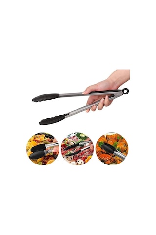 Silikon Uçlu Kilit Sistemli Paslanmaz Çelik Kızartma Maşası