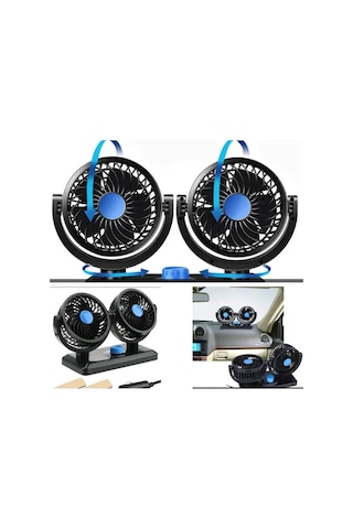 12 Volt Araç Içi Torpido Üstü Çift Fanlı Oto Vantilatör 360 Dönen