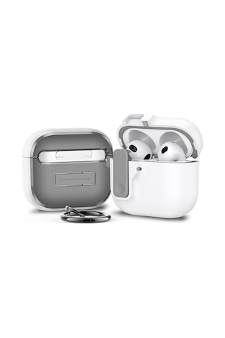 Apple Uyumlu AirPods 4. Nesil İle Kılıf Standlı Kilitli Tpu Premium Matte Trip Case Beyaz