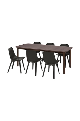 Yemek Masası Takımı, Kahverengi-antrasit, 6 Sandalyeli, Açılabilir Gri