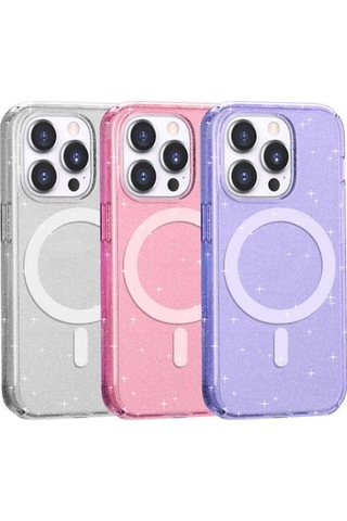 Apple Uyumlu iPhone 14 Pro Kılıf M-safe Şarj Özellikli Parlayan Simli Saydam Renkli Zore Allstar Kapak Şeffaf