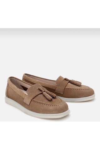 Hakiki Süet Deri Püsküllü Loafer Kahverengi