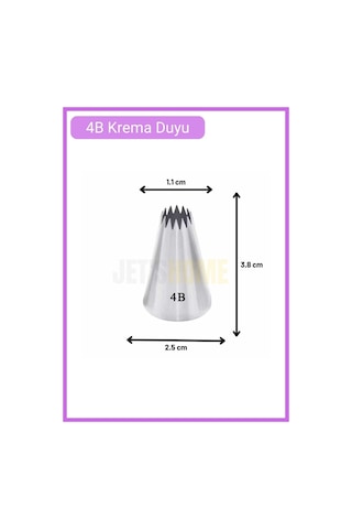 4b Açık Yıldız Desen Krema Duyu Büyük Boy Pasta Duyu Paslanmaz Çelik Krema Torbası Ucu 2.5x1.2x3.8 Cm Metalik Gri
