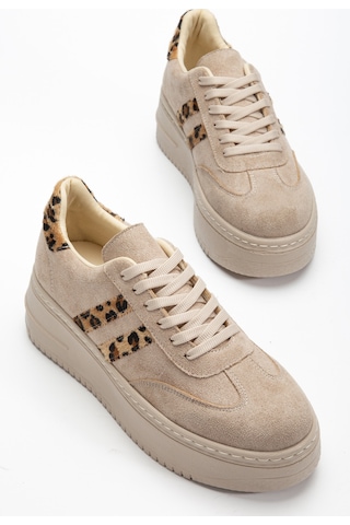 Bahrina Kadın Kalın Tabanlı Sneaker Bej Süet Leopar