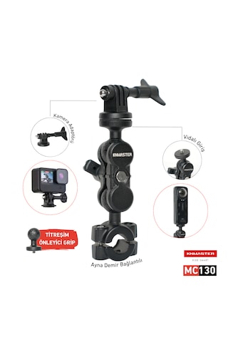 Knmaster Mc130 360 Ayarlanabilir Motosiklet Ayna Demir Bağlantılı Aksiyon Kamera Aparatı Siyah