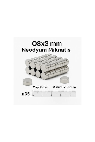 10 Adet 8x3mm Yuvarlak Neodyum Mıknatıs Güçlü Nikel Kaplamalı Kaliteli Dayanıklı Magnet
