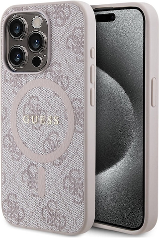 Apple Uyumlu iPhone 15 Pro Max Kılıf Guess Lisanslı Magsafe Özellikli 4g Desenli Yazı Logolu Kapak Siyah