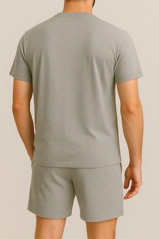 Unisex Brooklyn Baskılı Bisiklet Yaka Gri T-shirt Gri Şort Gri