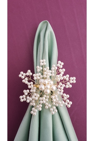 Pekars Şampanya Renk Incili Kartanesi Peçete Yüzüğü 6 Adet