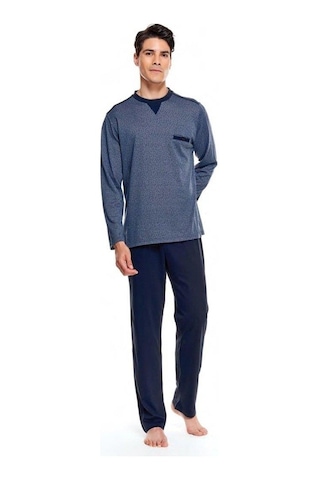 Çift Kaplan 8519 Erkek Uzun Kollu Jakarlı O Yaka Pijama Takımı