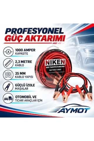 Niken 1000 Amper 2,3 Metre 35 Mm Çantalı Akü Takviye Kablosu