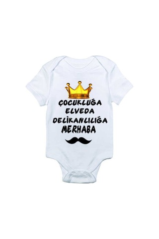 Babylimon Çocukluğa Elveda Delikanlılığa Merhaba Baskılı Bebek Body Zıbın Beyaz - 132208619 Beyaz