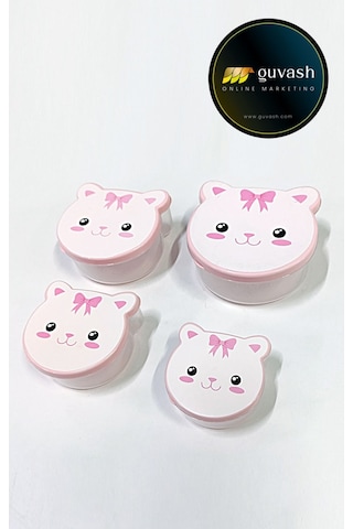 Kız Çocukları'nın En Sevdiği Kedi Desenli Saklama Kabı Okula Giderken Mama Saklama Kabı Pembe - Şeffaf