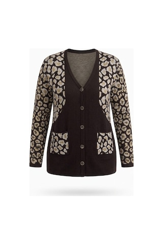 Onno Style Women Simli Leopar Desen Klasik Düğmeli Ceket Siyah - Beyaz