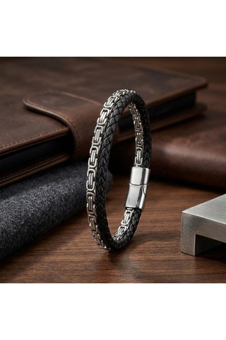 Moncuk Design Kral Model Çelik Zincirli Çoklu Deri Erkek Bileklik Çelik Kilitli 33514b16d2 Çok Renkli