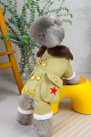 Caş Dekorasyon Bej Renk Çantalı Peluş Astarlı Xl Köpek Tulum/mont