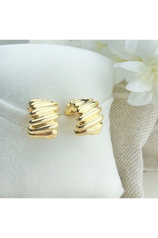 Kadın Trend Küpe Çizgi Model 316 L Paslanmaz Çelik Gold