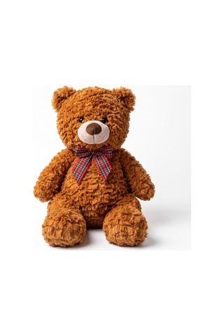 Pl50243 50 Cm Ayı Ekose Kurdelalı Peluş Oyuncak Kahverengi