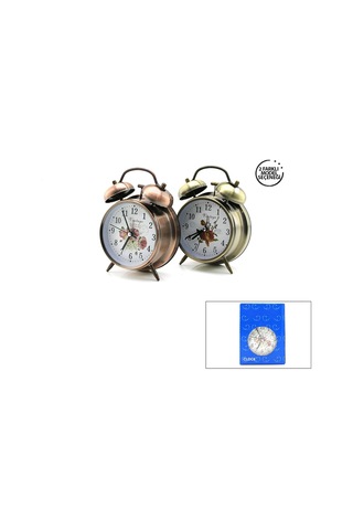 Twın Bell Alarm Clock Yuvarlak Masa Çalar Saat Metal Kasa Eskitme Desenli Pilli - Işıklı Çap: 10cm Bgc-52 Herhangi Bir Renk Gönderilir Bx40 Diğer
