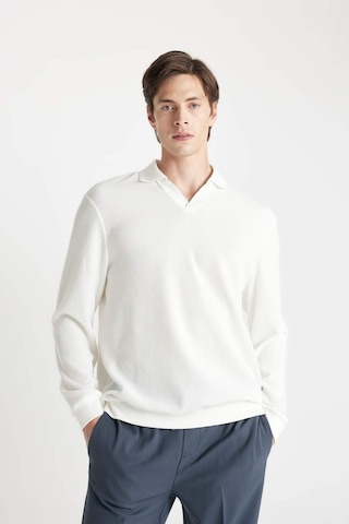 Defacto Regular Fit Polo Yaka Jakarlı Triko Sweatshirt A9785AX24AUWT32 Beyaz