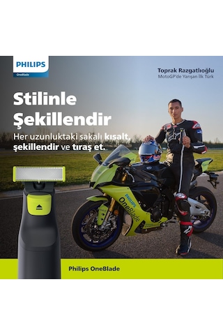 Philips Oneblade Yüz İçin Hibrit Tıraş Makinesi Sakal Şekillendirici 5'i 1 Arada Ayarlanabi