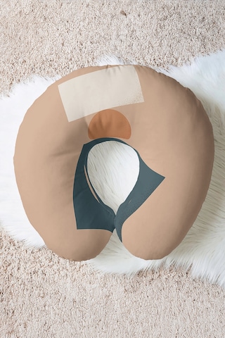 Soyut Geometrik Desenli Ergonomik Boyun Yastığı - Modern Minimal Bej Lacivert Seyahat Yastığı Sedefli Gece Mercan