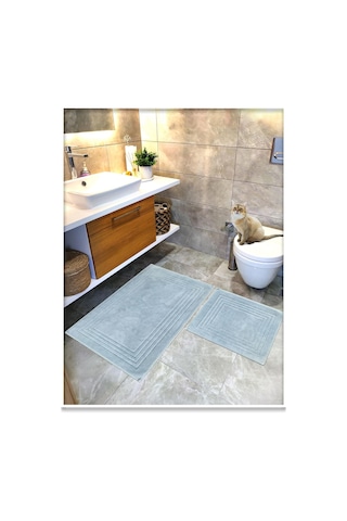 Cottoncrafty %100 Pamuk Dokuma Su Emici Banyo Paspas Seti, Banyo Halısı Vera 2 Li Set 60x100-60x50 Gri Diğer