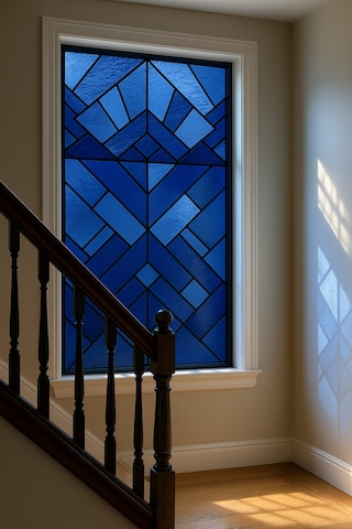 Vitray Desen Yapışkanlı Şeffaf Folyo 67cmx 2 Metre Beyaz - Lacivert