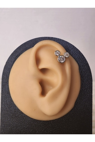 Mickey Mouse Silver Modeltragus Helix Piercing Ear Cuff Kıkırdak Çelik Küpe Silver