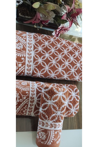 El Ve Yüz Havlusu Hediyeli 1adet Bukle Coton 70x140 Cm. Banyo Havlusu Taba