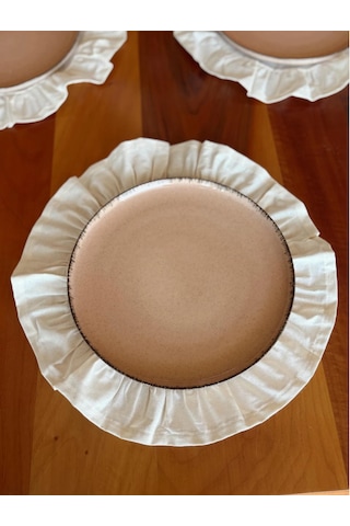 Natürel Ham Keten Fırfırlı Supla Takımı Amerikan Servis 6 Adet 40x40cm Bej