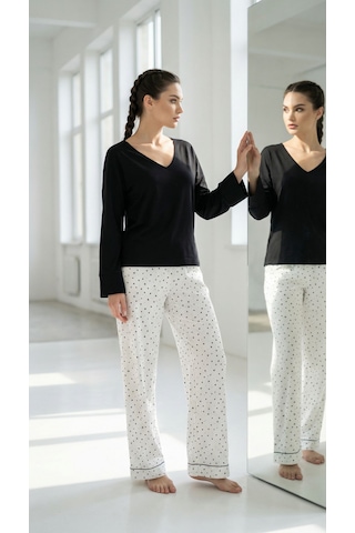 Divinus Derin V Yaka Uzun Kollu Pijama Takımı Siyah