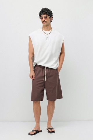 Vamos Basic Oversize Keten Şort Kahve
