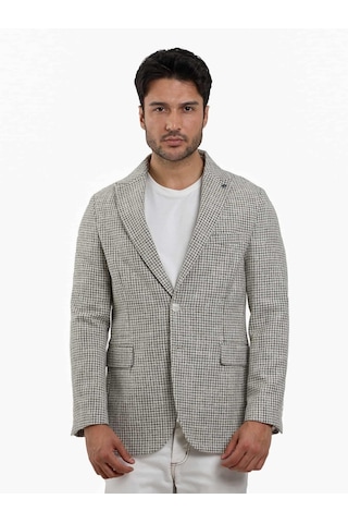 Dufy Yeşil Erkek Slim Fit Pitikare Desenli Sivri Yaka Casual Ceket - 104436-yesıl Yeşil