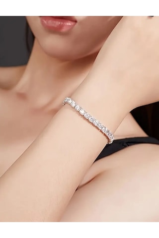 Caş Dekorasyon Silver Renkli Su Yolu Taşlı Bileklik Gümüş