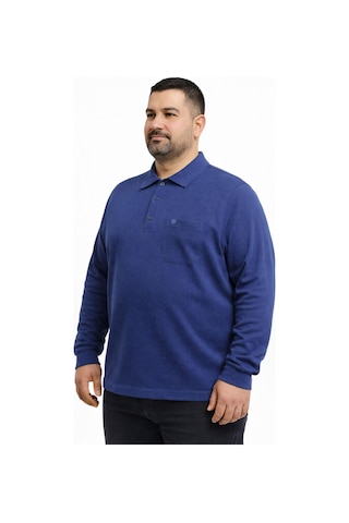 Classics Men Simenti Büyük Beden Erkek Polo Yaka Sweatshirt - 7564 Mavi