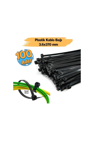 Tr 100 Adet Cırt Kelepçe 3,6x370 Mm Plastik Siyah Renk Zip Kablo Bağı Çok Amaçlı Bağlama Uzun