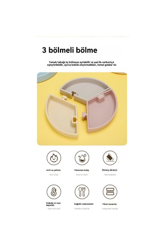 Jianfan Bölmeli Silikon Mama Tabağı Ve Birleşebilir Kase Bebek Beslenme Seti Sarıkayısı Riiç Parça Diğer