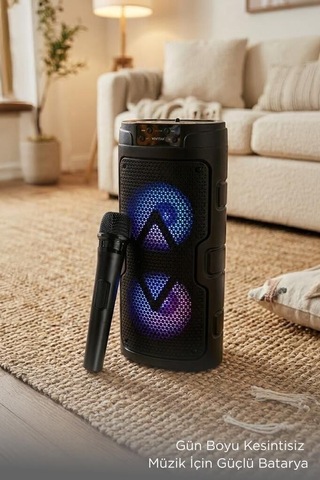 Özel Üretim Seyyar Kablosuz Bluetooth Hoparlör Mikrofonlu Rgb Işıklı Gts-2129 Siyah